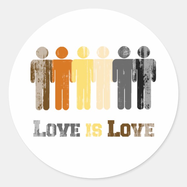 Bear Love is Love distressed Classic Round Sticker (Front)