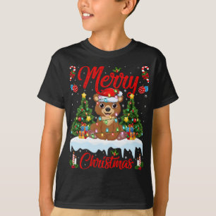Bear Lover Xmas Lighting Santa Hat Bear Christmas T-Shirt