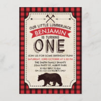 Bear Lumberjack 1st Birthday Invitation