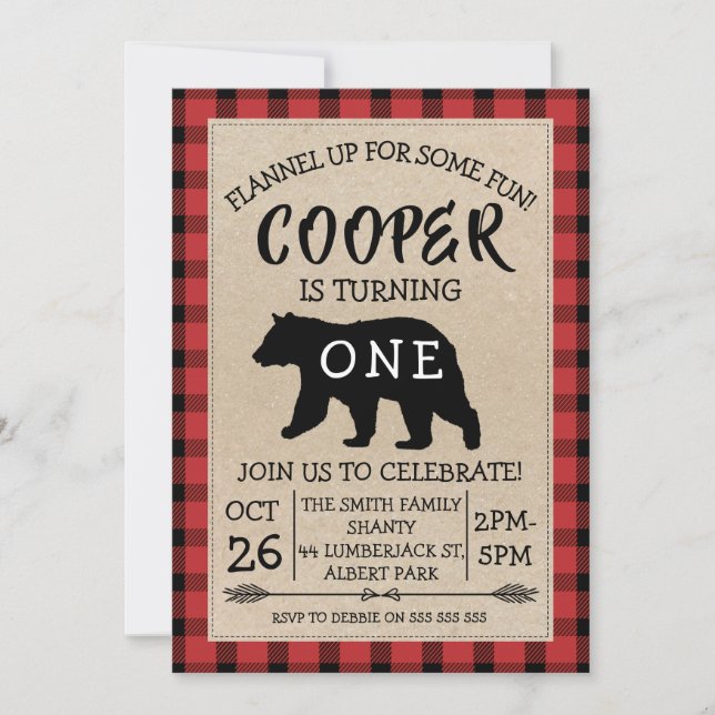 Bear Lumberjack Birthday Party Invitation (Front)