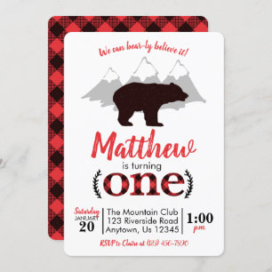 Bear Lumberjack Boy First Birthday Invitation