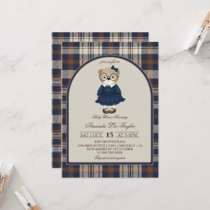 Bear Luxury Plaid Girl Baby Shower Invitation
