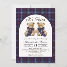 Bear Luxury Tartan Twins Baby Shower