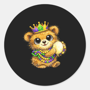 Bear Mardi Gras Nola Party Beads Cute Girls Women  Classic Round Sticker