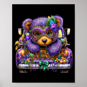 Bear Mardi Gras Truck Nola Cute Kids Boys Girls Wo Poster