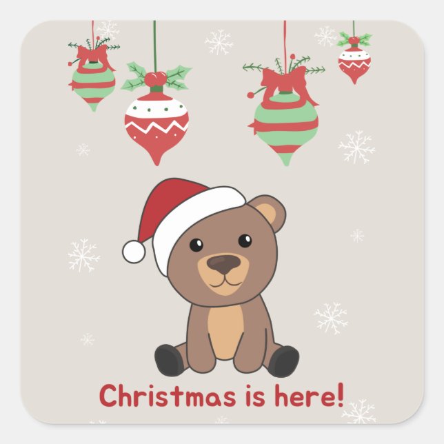 Bear Merry Christmas Winter Animals Bears Square S Sticker (Front)