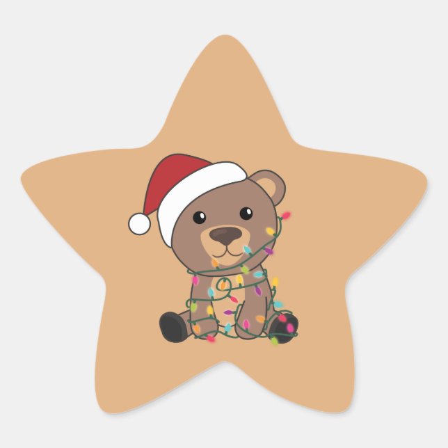 Bear Merry Christmas Winter Animals Bears Star Sti Sticker (Front)
