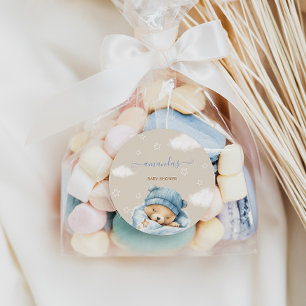 Bear Minimal Blue Baby Boy Shower Classic Round Sticker