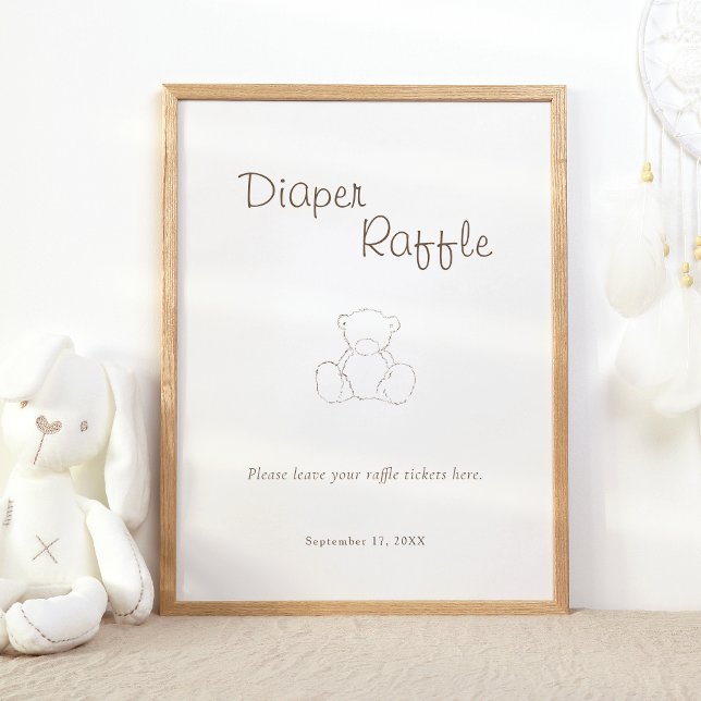 Bear Minimalist Baby Shower Diaper Raffle Poster (Creator Uploaded)