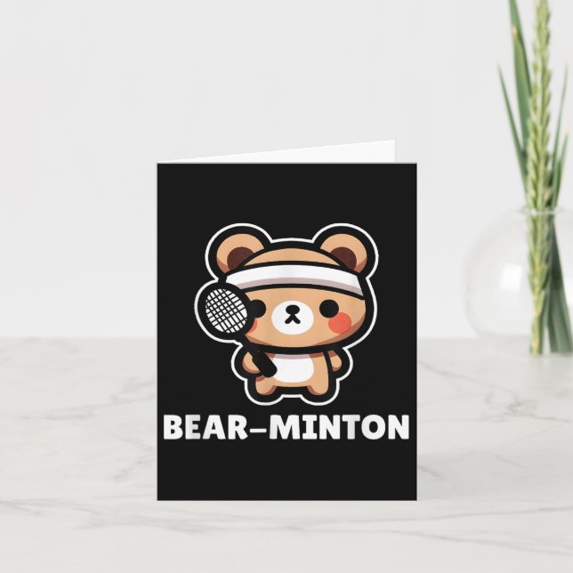 Bear-minton Cute Kawaii Cartoon Bear Cub Badminton Card (Front)