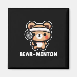 Bear-minton Cute Kawaii Cartoon Bear Cub Badminton Magnet