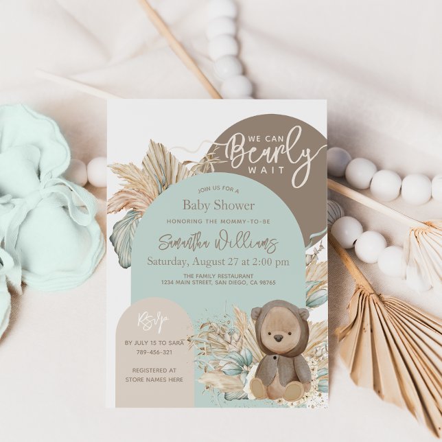Bear Modern Boho Gender neutral Baby Shower Invitation (Creator Uploaded)