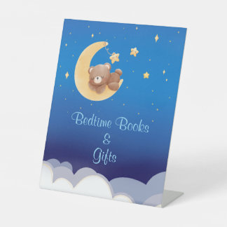 Bear Moon Bedtime Books Gifts Baby Shower Pedestal Sign