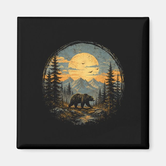 Bear moon forest mountain wilderness nature magnet (Front)