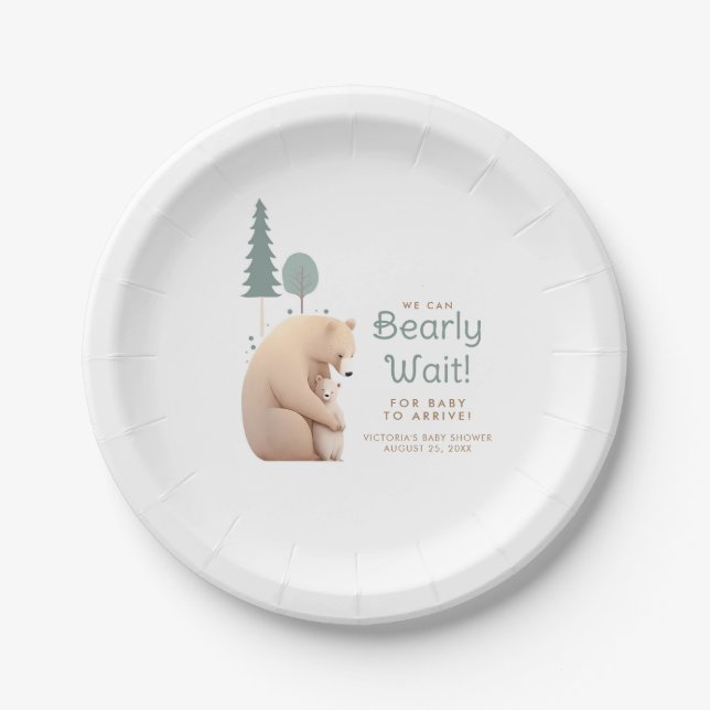 Bear Mother and Bear Baby Cute Baby Shower Paper Plate (Front)