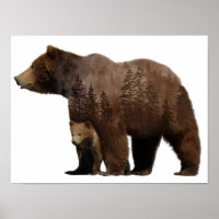 Bear Mother Baby Cub Double Exposure