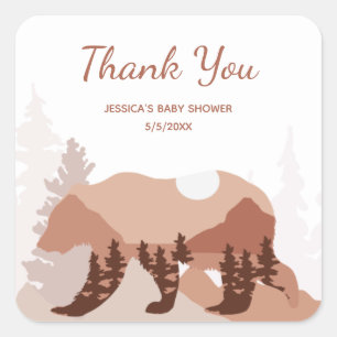 Bear Mountain Forest Boy Baby Shower  Square Sticker