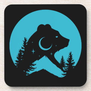 Bear Mountain Night Forest Silhouette Coaster