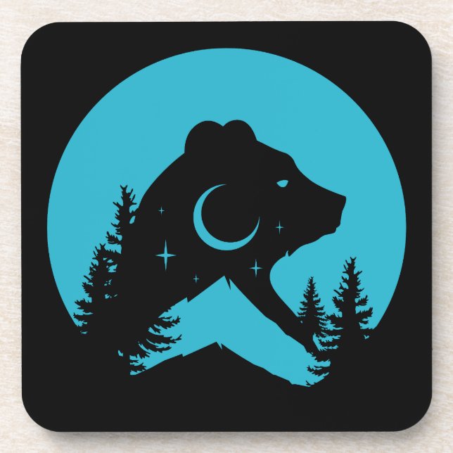 Bear Mountain Night Forest Silhouette Coaster (Front)