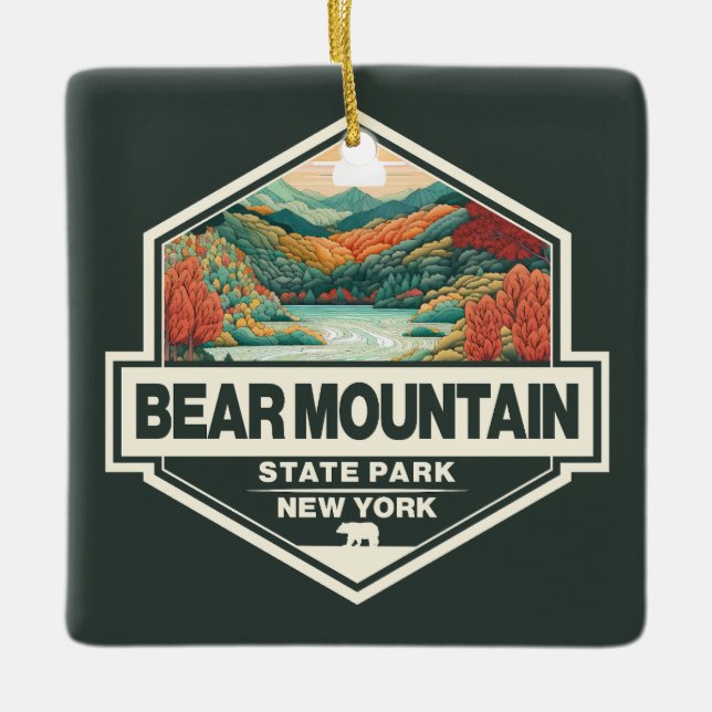 Bear Mountain State Park New York Travel Art Badge Ceramic Ornament (Front)