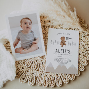 Bear Mountains First Birthday Photo Invitation