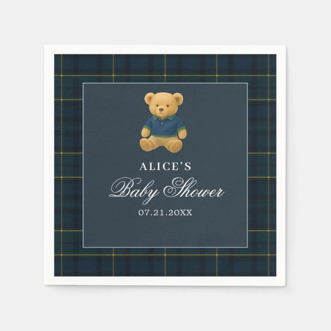 Bear Navy Blue Baby Shower Napkin (Front)