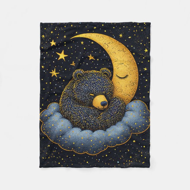 🐻 Bear Nestled in Fluffy Clouds | Cosy Dreamy ✨ Fleece Blanket (Front)