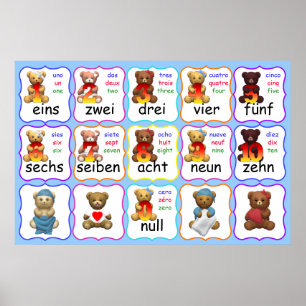 Bear Numbers Education, numbers, English, French, Poster