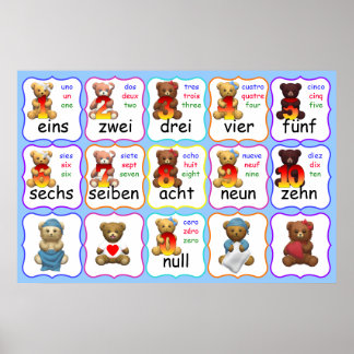 Bear Numbers Education, numbers, English, French, Poster