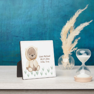 Bear Nursery Birth Stat Watercolor Rustic Keepsake Plaque