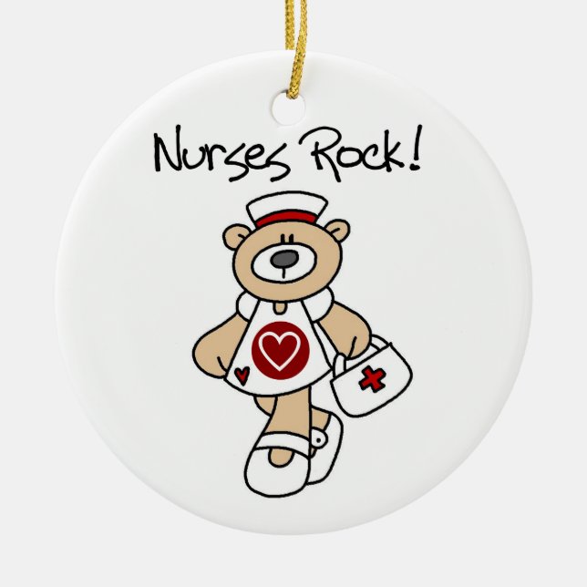 Bear Nurses Rock T-shirts and Gifts Ceramic Tree Decoration (Front)