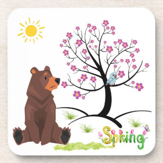 Bear observes the blooming tree and bird coaster