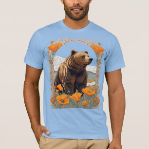 Bear Of California In Poppy Landscape T-Shirt