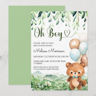 Bear Oh Boy Forest Baby Boy Shower Invitation
