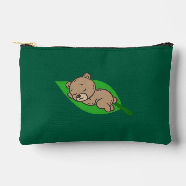 Bear on a Leaf Small Accessory Pouch (Front)