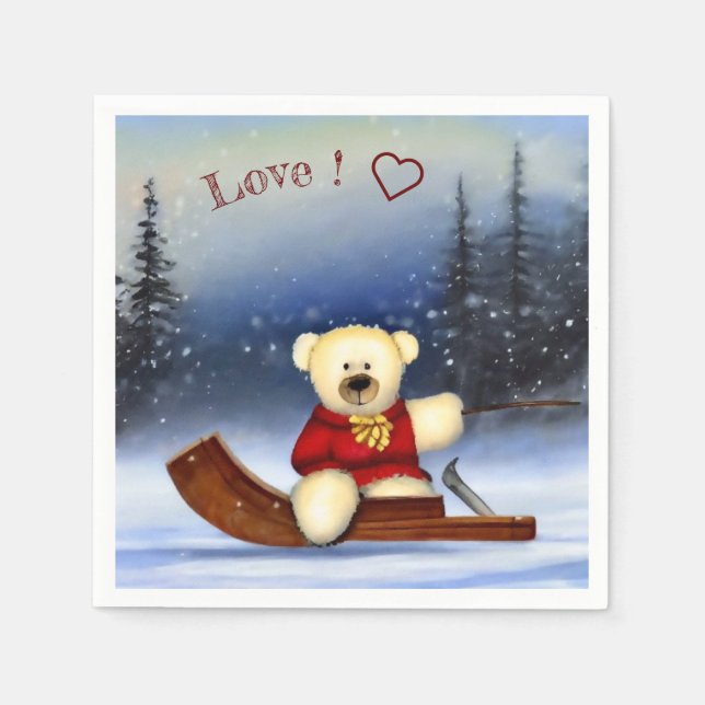 Bear on a sledge in the snow napkin (Front)