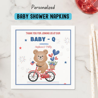 Bear on Bike 4th July Baby Shower Napkin