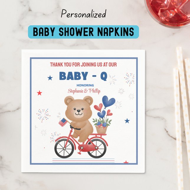 Bear on Bike 4th July Baby Shower Napkin (Creator Uploaded)