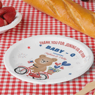 Bear on Bike 4th July Baby Shower Paper Plate