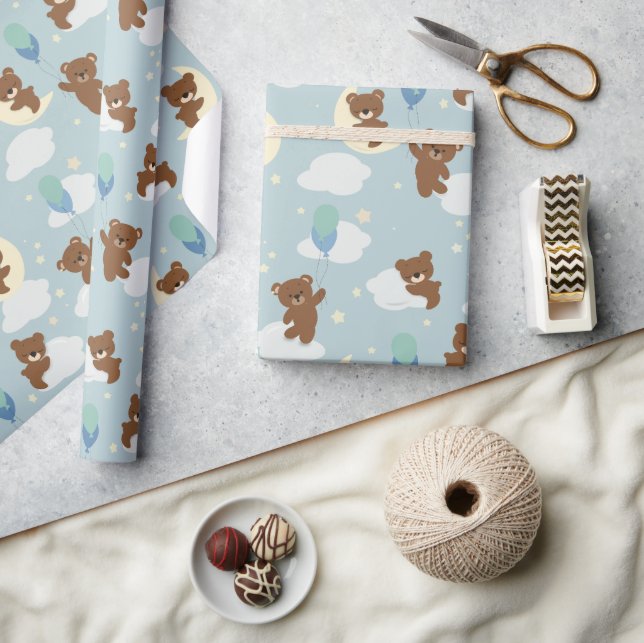 Bear on Moon Baby Boy Wrapping Paper (Crafts)