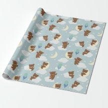 Bear on Moon Baby Boy Wrapping Paper