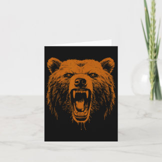 Bear Orange Angry Grizzly Bear Hiking Camping Camp Card