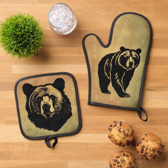 Bear Oven Mitt & Pot Holder Set (Top Down)