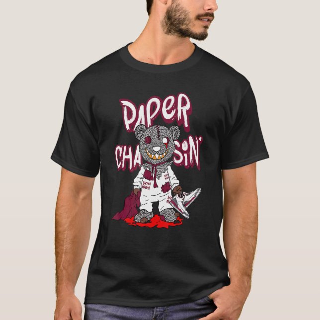 Bear Paper Chasin' Cardinal Red 3s Matching T-Shirt (Front)