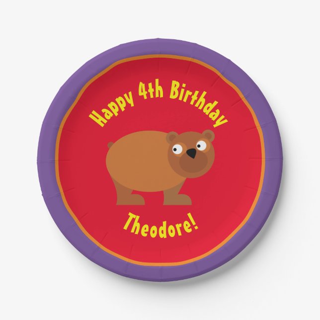 Bear Paper Plates Animal Birthday Party (Front)