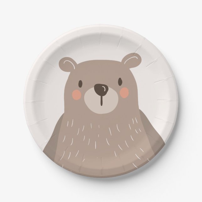 Bear Paper Plates Baby shower Woodland animals (Front)