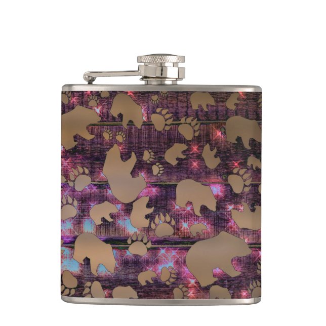 Bear Pattern Hip Flask (Front)