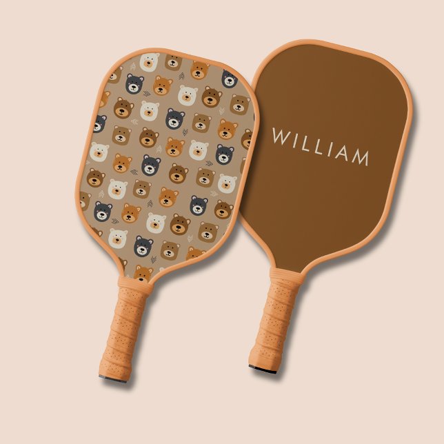 Bear pattern kawaii pickleball paddle (Cute bear pattern pickleball paddle.  Customize with your own name or choice of text to one side.)