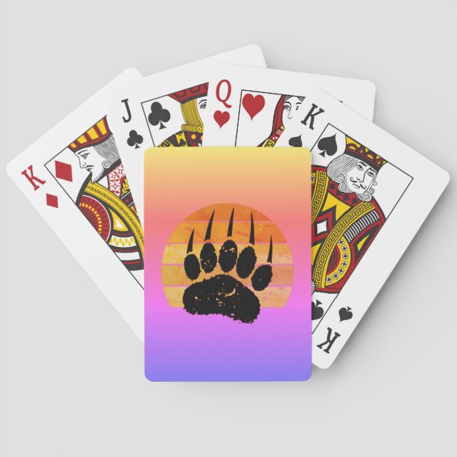 Bear Paw Print On Vintage Sunset Playing Cards (Back)