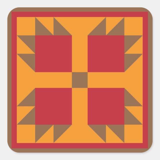Bear Paw Quilt Block (brown, red, orange) Square Sticker (Front)